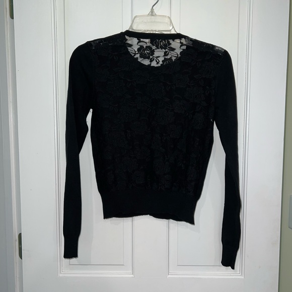 American Rag Black Cardigan With Floral Sequence And Floral Lace Pattern - Picture 2 of 6